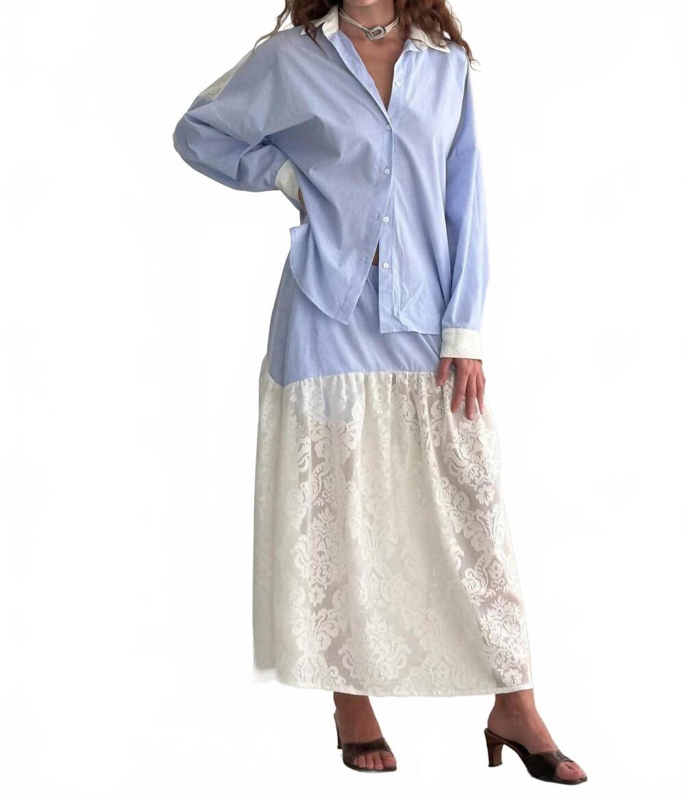 NEW A BRONZE AGE robbie shirt in micro stripe/tabitha lace